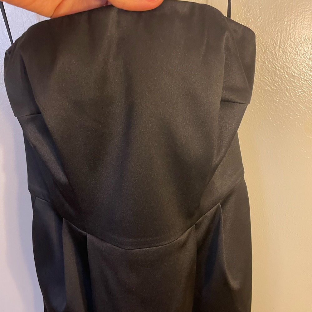 Express black strapless satin mini dress